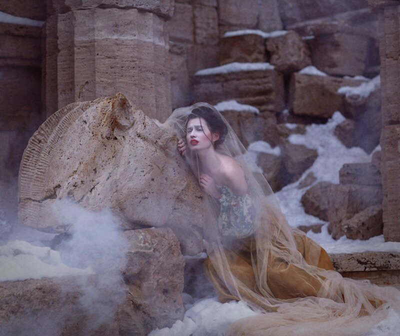 Woman in Veil on Ruins