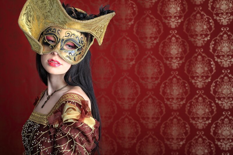 Woman in Venetian Mask — Red