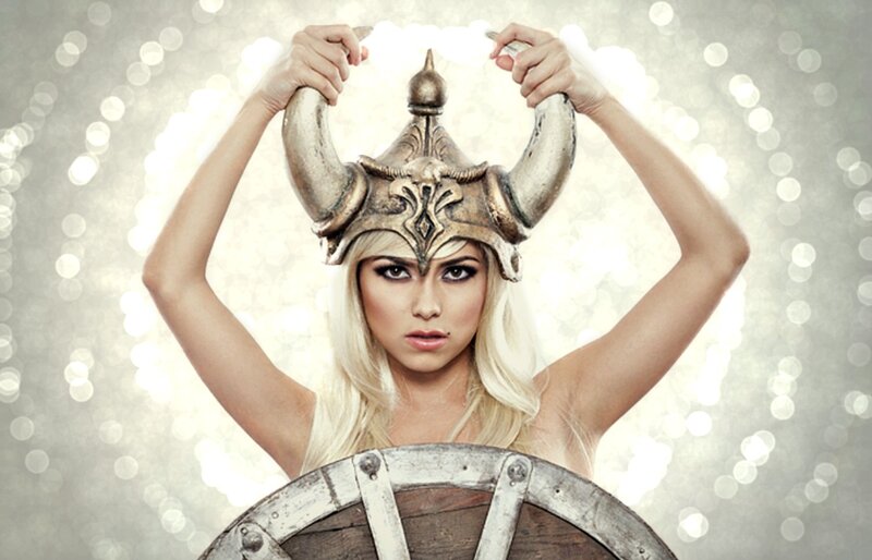 Woman in Viking Helmet