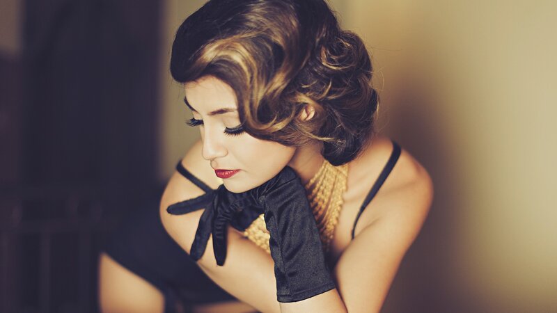 Woman in Vintage Attire — Black, Dramatic, Photograph, Gloves