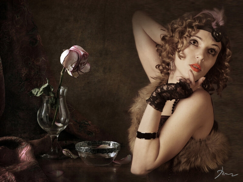 Woman in Vintage Attire — Brown, Dramatic