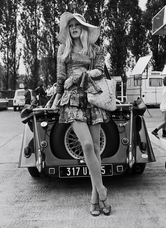 Woman in vintage car