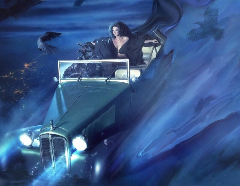 Woman in Vintage Car — Blue, Dramatic, Night