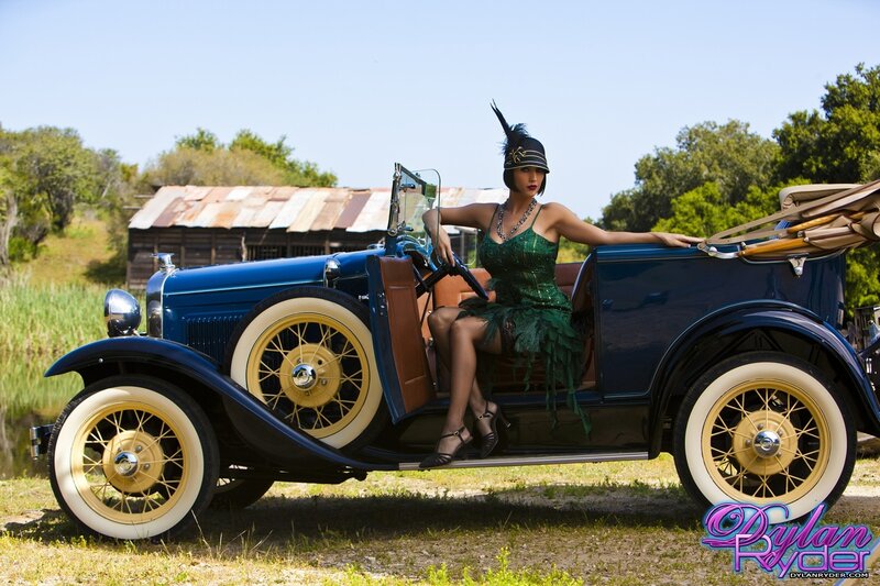 Woman in Vintage Car — Blue, Dramatic