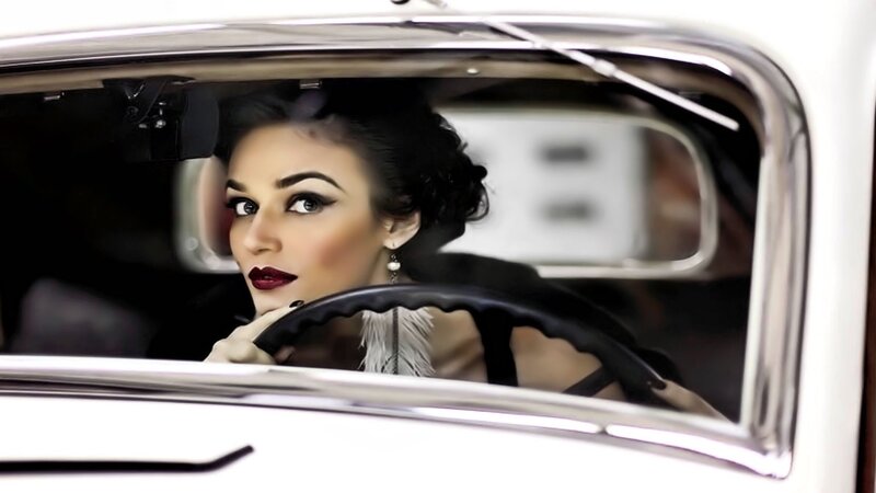 Woman in Vintage Car — White