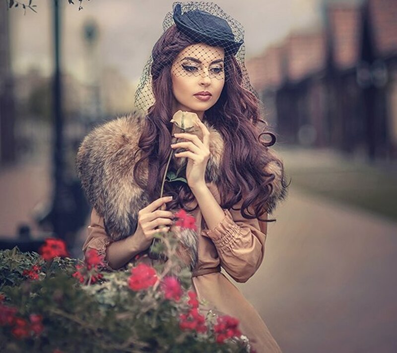 Woman in Vintage Coat — Brown, Dramatic, Afternoon