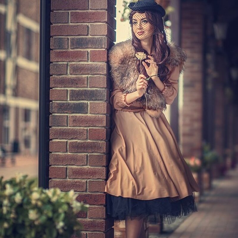 Woman in Vintage Coat — Brown, Dramatic