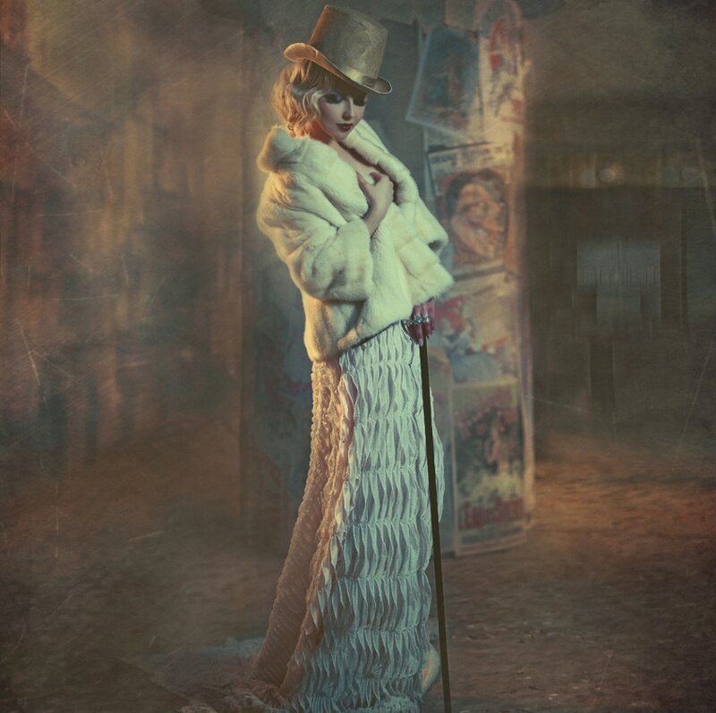 Woman in Vintage Coat — White