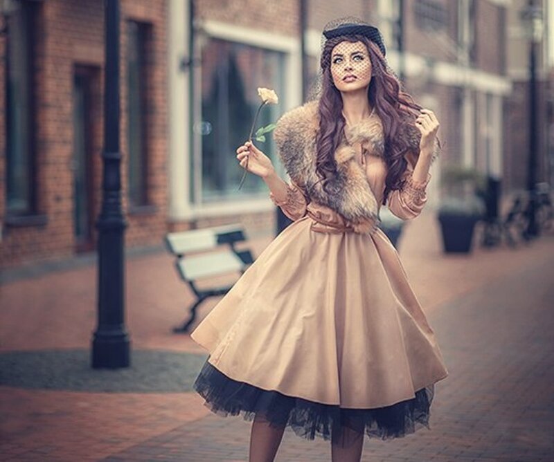Woman in Vintage Dress — Beige, Dramatic, Afternoon