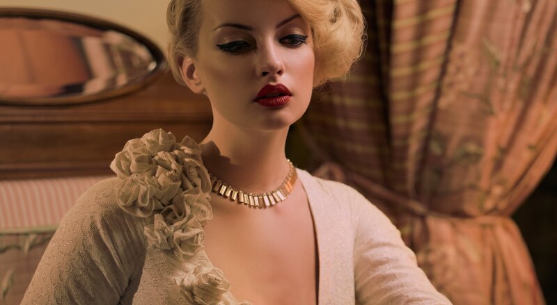 Woman in Vintage Dress — Beige, Dramatic