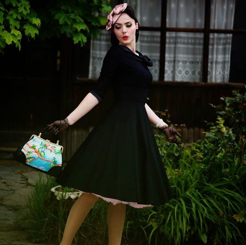 Woman in Vintage Dress — Black, Dramatic, Afternoon