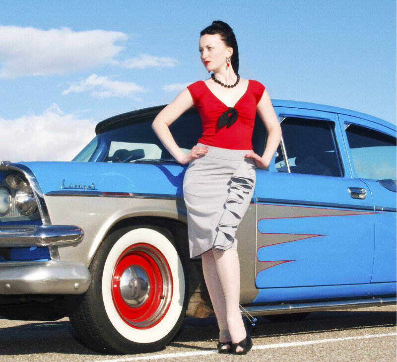 Woman in Vintage Dress — Blue, Confident, Afternoon