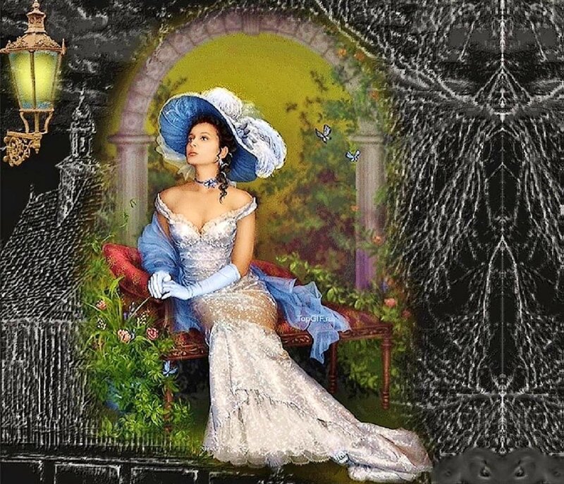 Woman in Vintage Dress — Blue, Dramatic