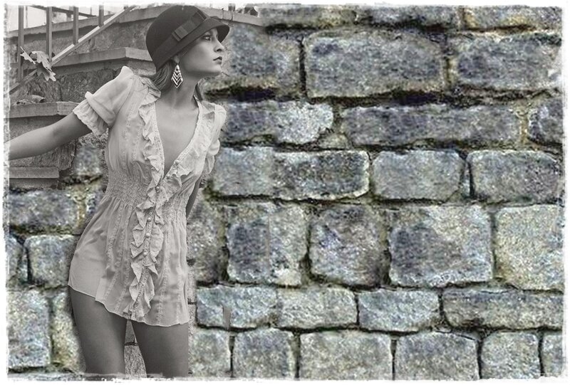 Woman in Vintage Dress — Gray, Dramatic