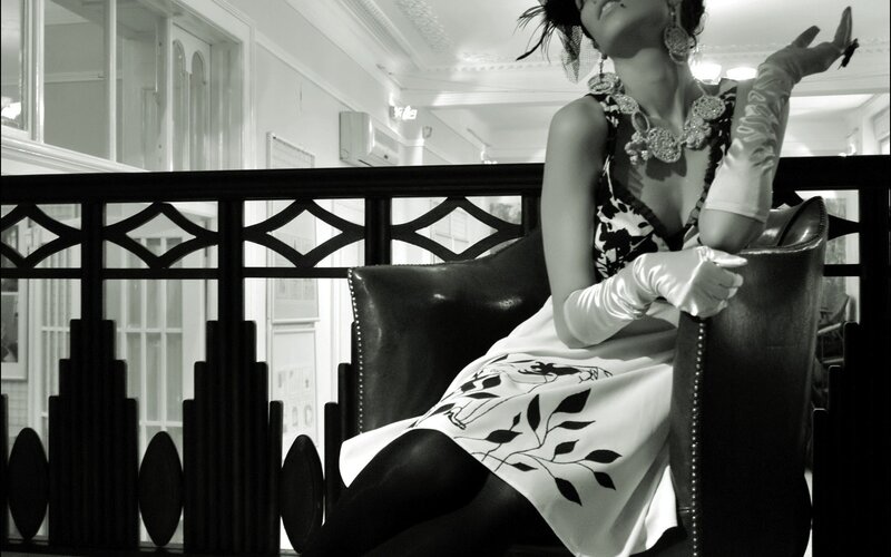 woman in vintage dress posing