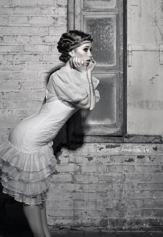 woman in vintage dress posing