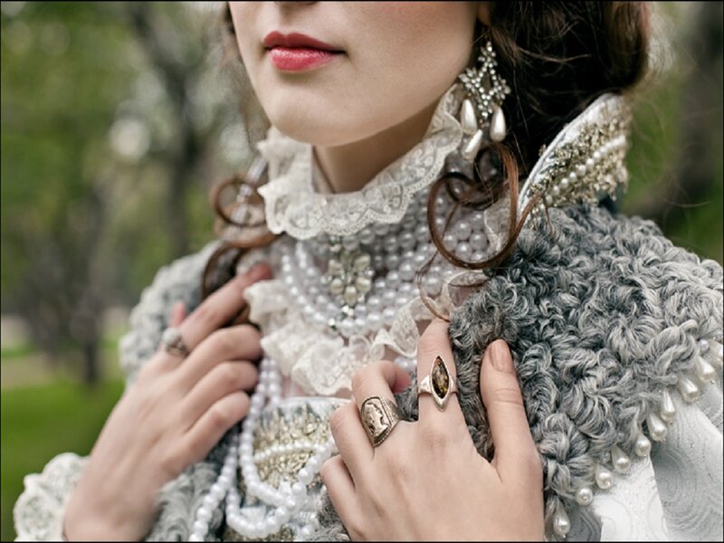 Woman in Vintage Dress — White, Dramatic, Spring