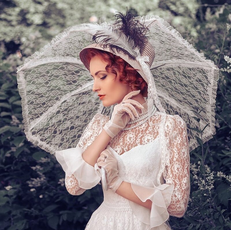 Woman in Vintage Dress — White, Serene, Afternoon