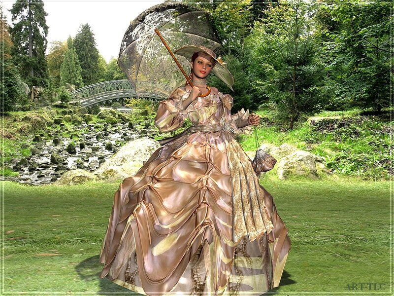 Woman in vintage dress with parasol