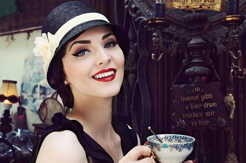 Woman in Vintage Hat — Black, Elegant