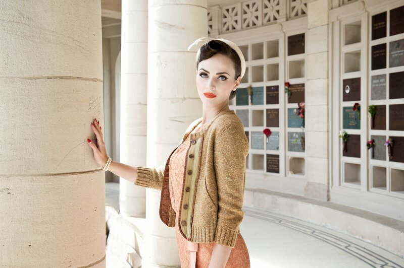 Woman in Vintage Outfit — Beige, Dramatic