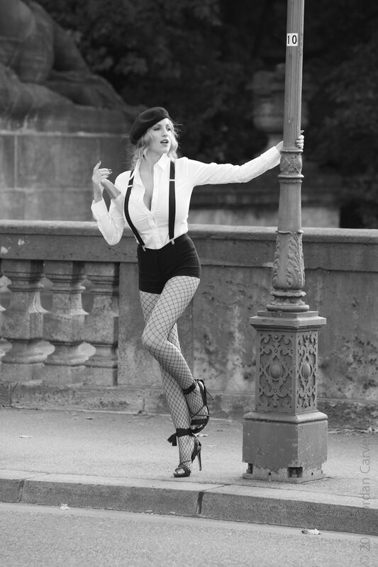 woman in vintage outfit on street