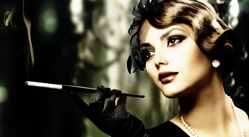woman in vintage style with cigarette