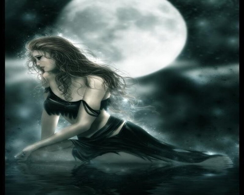 Woman in Water at Night — Black, Dramatic