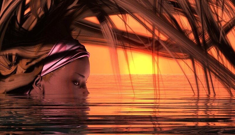 Woman in Water at Sunset — Orange