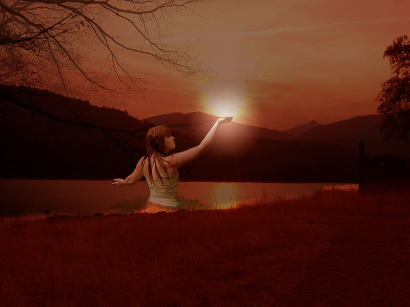 Woman in Water at Sunset — Red