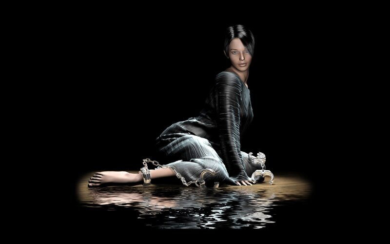 Woman in Water — Black, Dramatic, Night, 3d Render