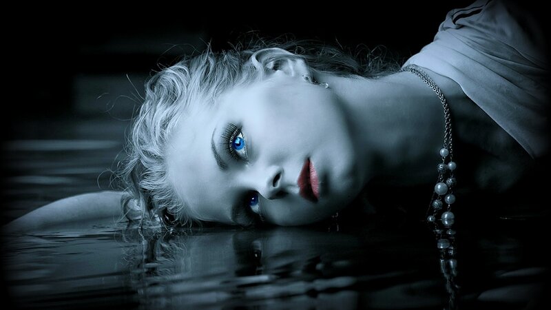 Woman in Water — Black, Dramatic, Night, Photograph, Necklace