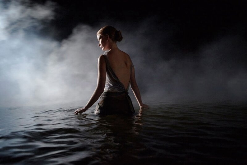 Woman in Water — Black, Dramatic, Night, Photograph, Steam