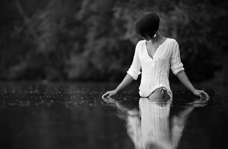 Woman in Water — Black, Serene, Photograph, Shirt