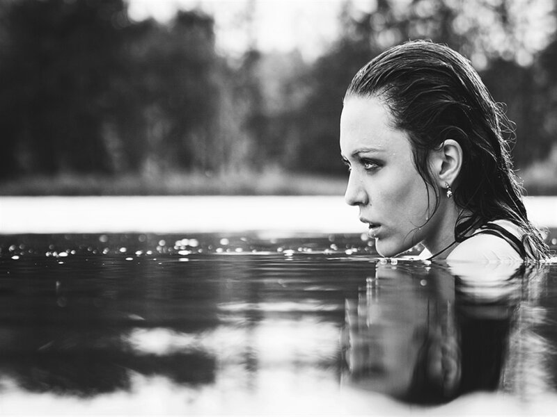 Woman in Water — Black, Serene, Photograph, Trees