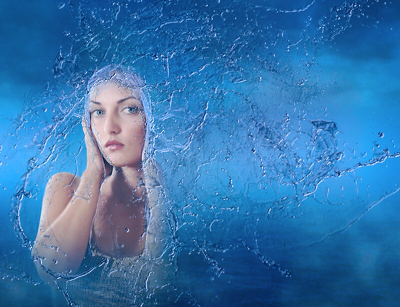Woman in Water — Blue, Dramatic, Digital Art