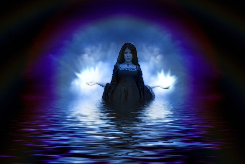 Woman in Water — Blue, Dramatic, Night, Digital Art, Light