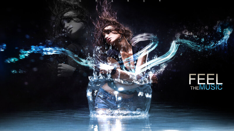 Woman in Water — Blue, Dramatic, Night, Digital Art, Splashes