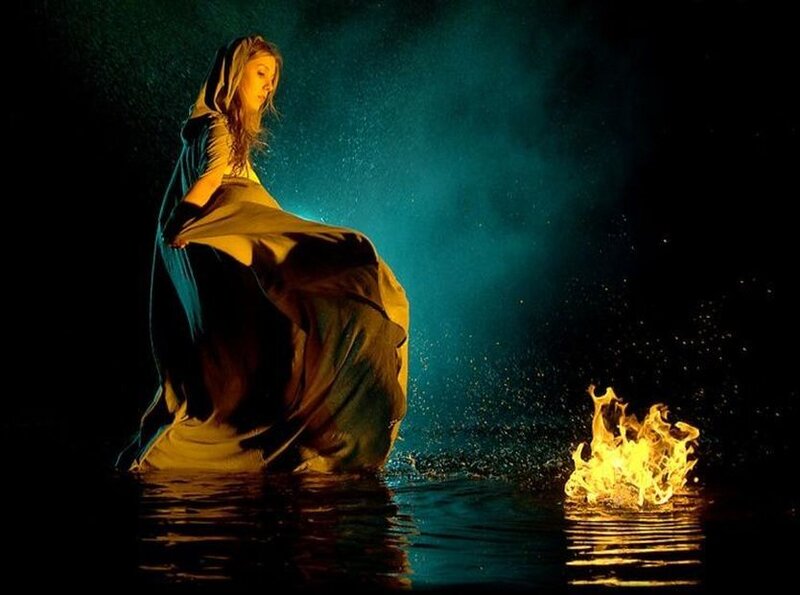 Woman in Water — Blue, Dramatic, Night, Photograph