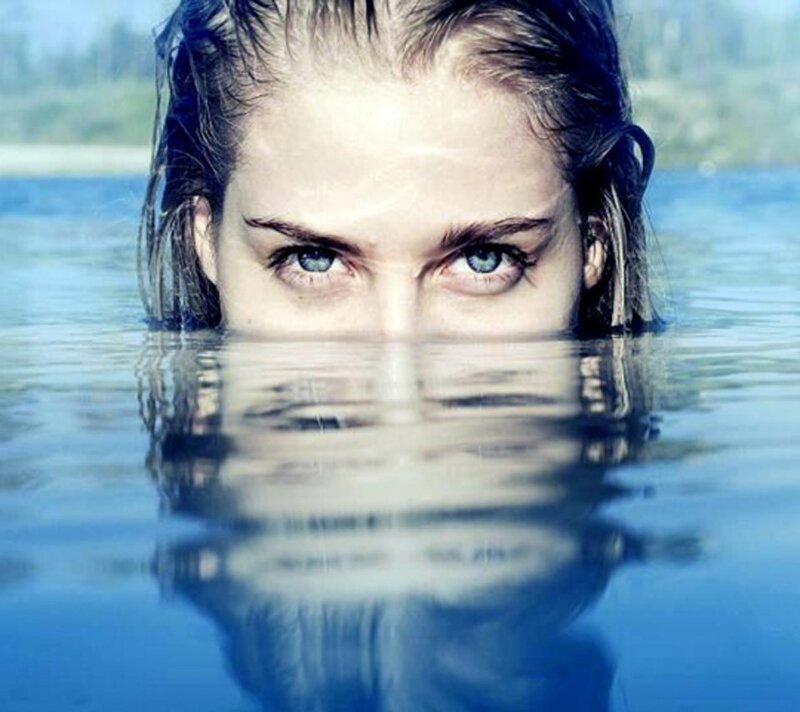 Woman in Water — Blue, Dramatic, Photograph, Eyes, Hair