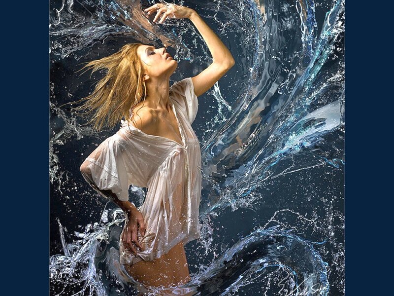 Woman in Water — Blue, Dramatic, Photograph, Shirt