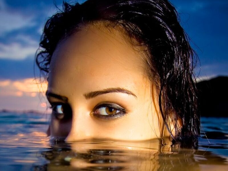 Woman in Water — Blue, Dramatic, Sunset