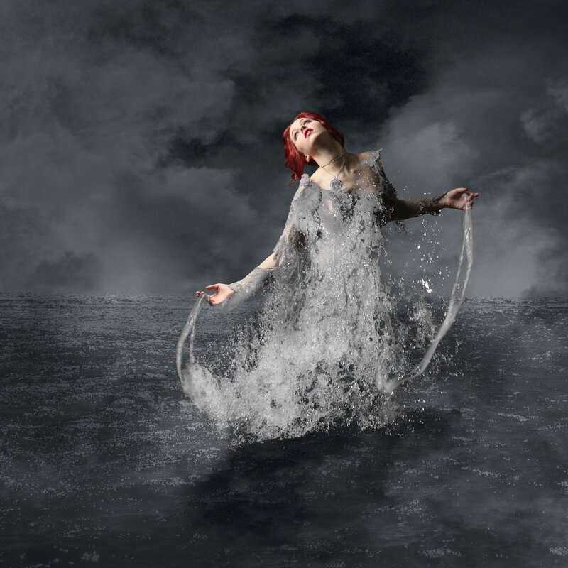 Woman in Water — Gray, Dramatic, Digital Art