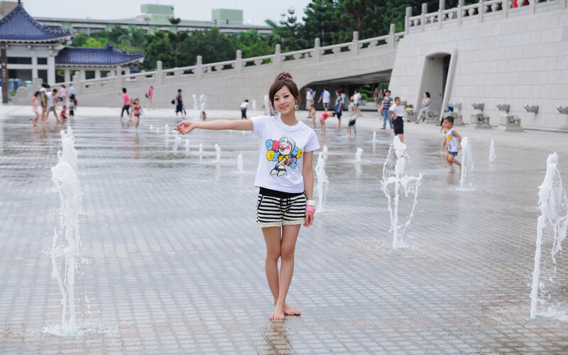 Woman in water park