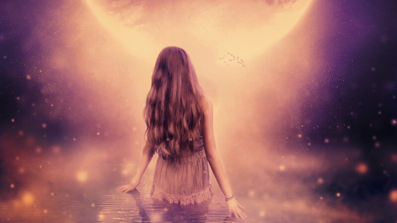 Woman in Water — Purple, Dreamy, Night, Digital Art