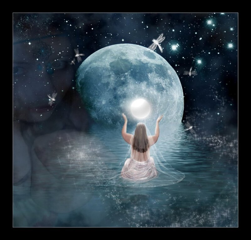 Woman in Water Reaching Moon