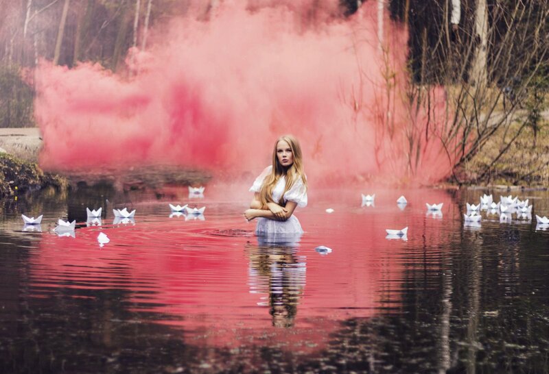 Woman in Water — Red, Dramatic, Photograph