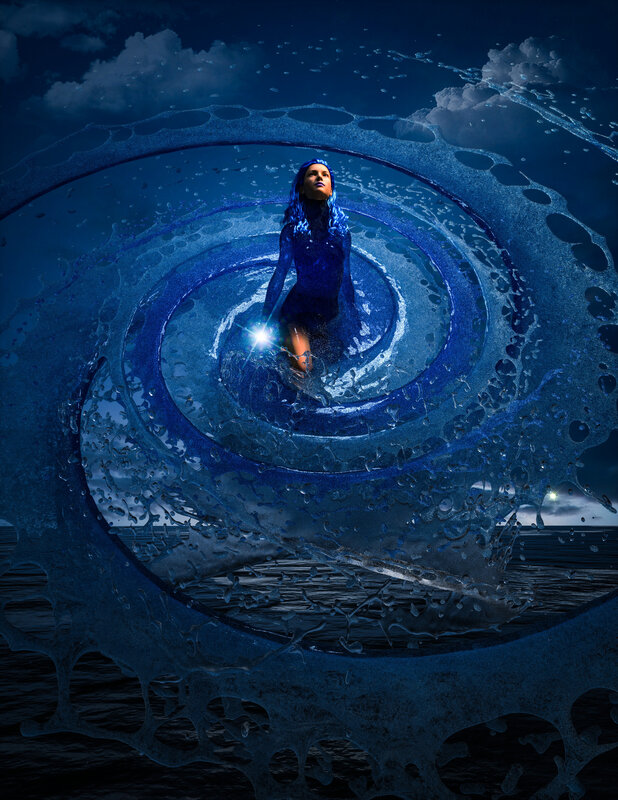 Woman in Water Vortex — Blue, Dramatic