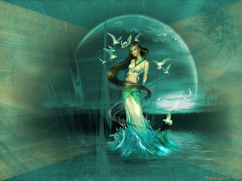 Woman in Water with Birds