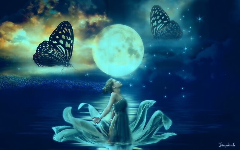 Woman in Water with Butterflies